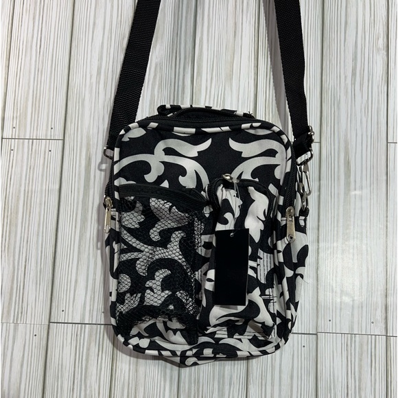 Handbags - Black and White Crossbody Multi-zippers